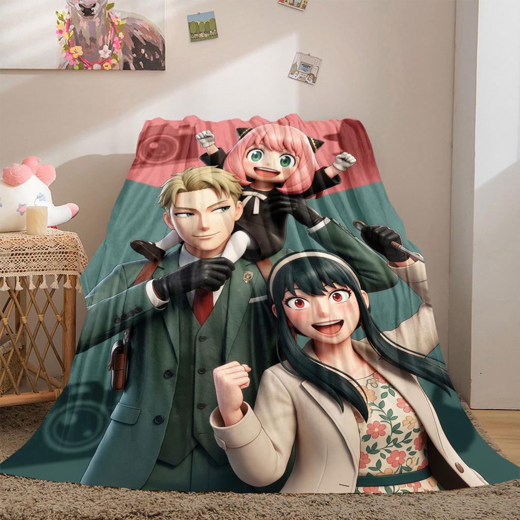 Spy x Family Fashionable Print Flannel Blanket, Warm Cartoon Characters for Sofas, Multipurpose Travel Picnic Throw_LIAN