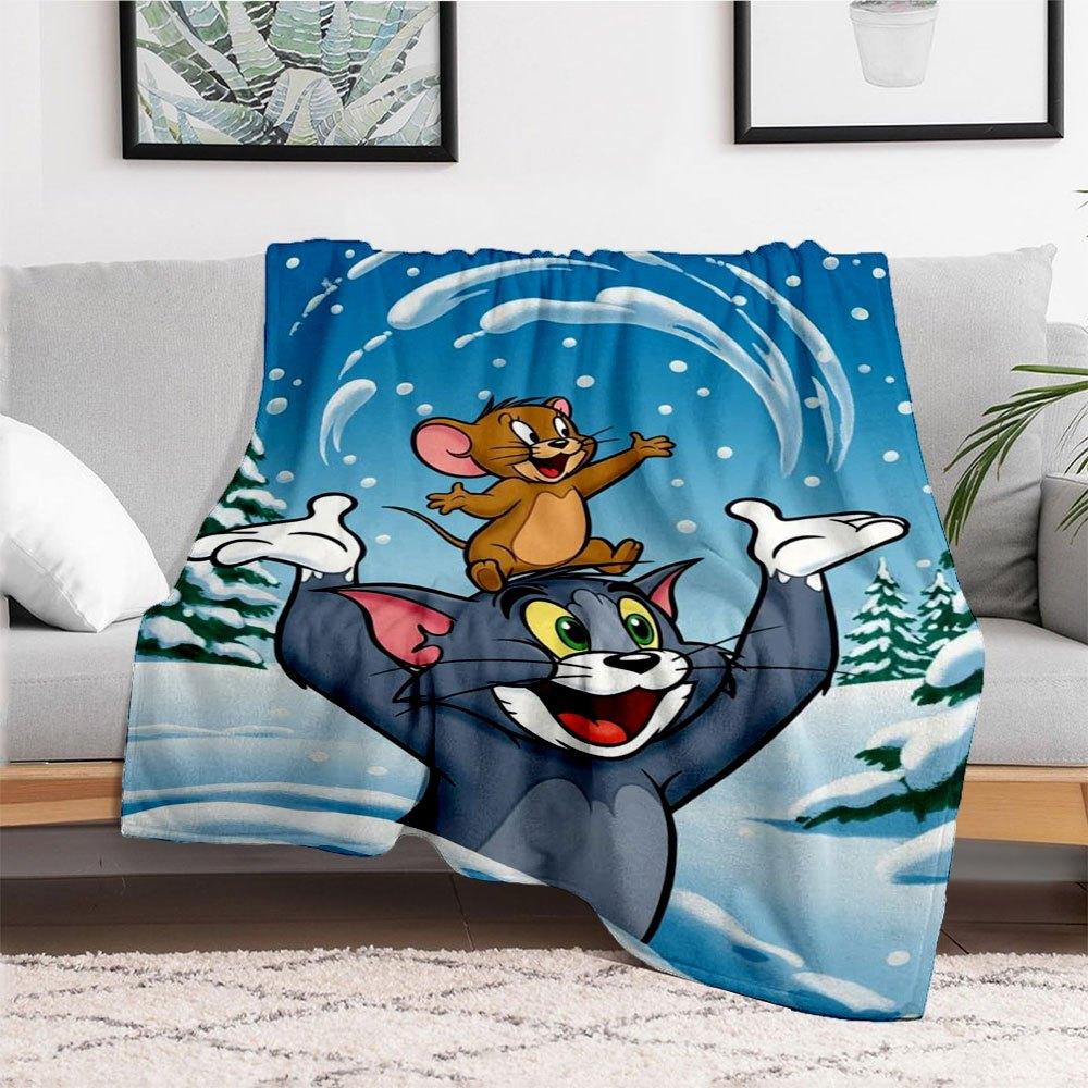 Tom & Jerry Winter Fun Snow PosterBlanket Flannel Throw Blanket for Sofa, Bed, Travel, Camping, Office