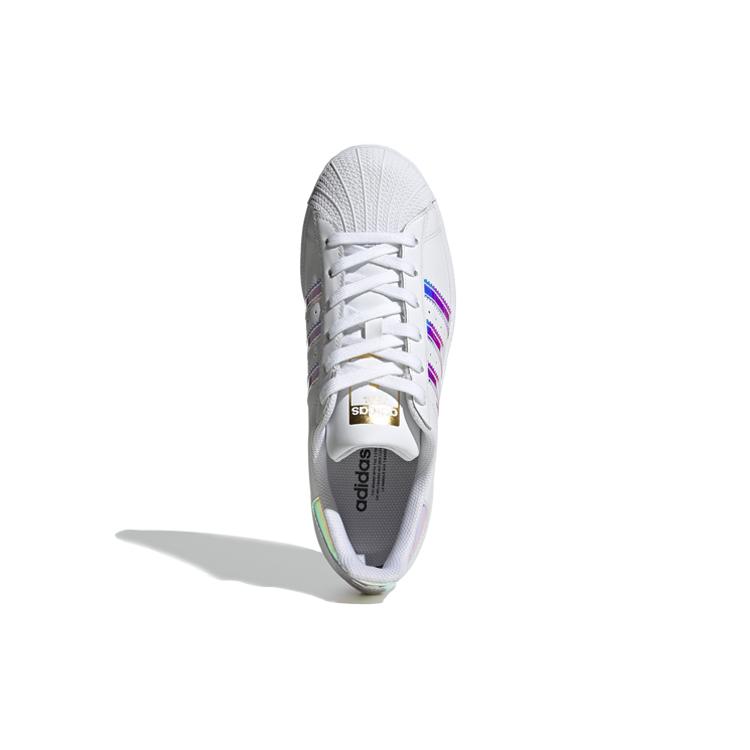 adidas Womens Superstar 'White Iridescent' (women's sizes) Cloud White / Gold Metallic / Core Black Skateboard Shoes FX7565