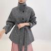Пальто из маленькой двусторонней шерсти с воротником-стойкой, женское серое осенне-зимнее пальто, короткое, нишевый дизайн, новое