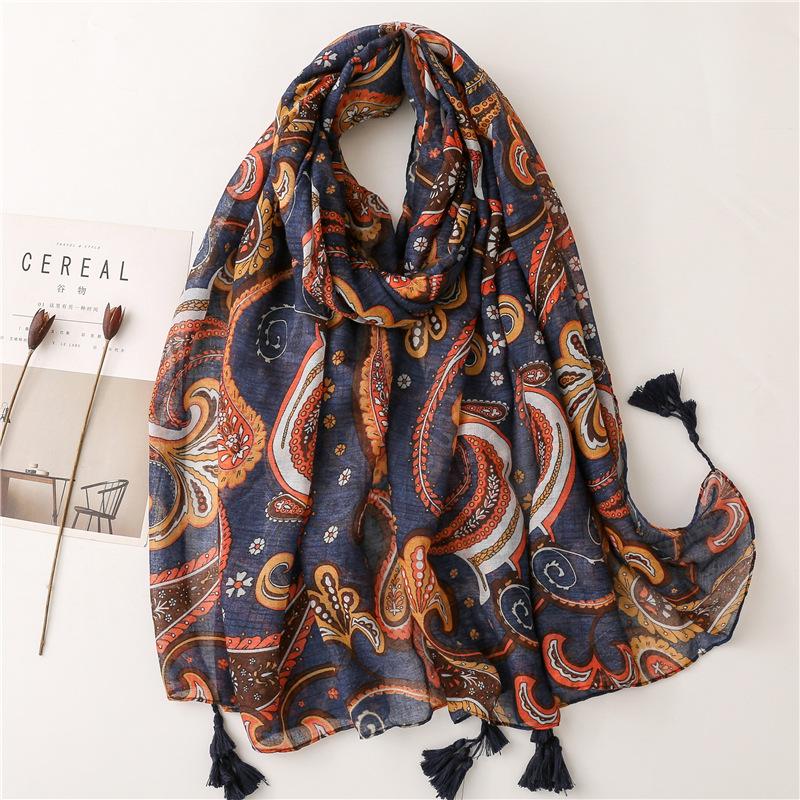 Autumn Fashion Lovely Cashew Floral Tassel Viscose Shawl Scarf Lady High Quality Soft Wrap Pashmina Stole Muslim Hijab 180*90Cm