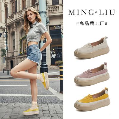 Маленькие белые туфли из кожи с пенопластовой подошвой, лето 2025 года, женские туфли на платформе с одной педалью, универсальные женские мокасины в стиле ретро