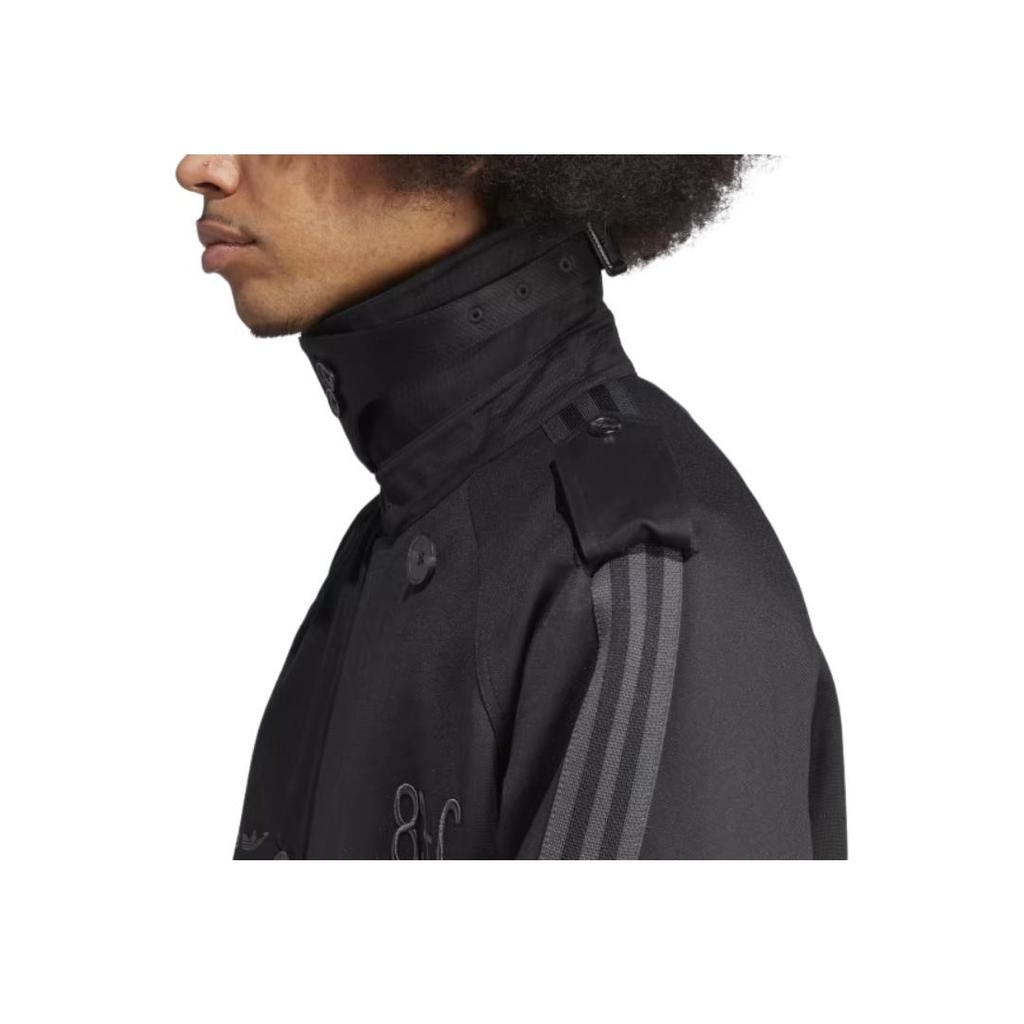 adidas Originals Blue Version 83-C Двубортное длинное пальто с поясом Мужская верхняя одежда Черный IA2465