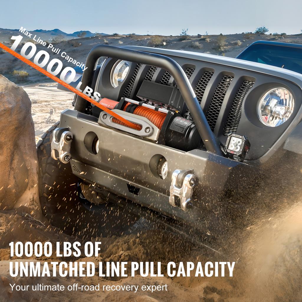 SucceBuy 10000 фунтов Электрическая лебедка 12 В Лебедка для грузовика и автомобиля с 65-футовым синтетическим тросом Беспроводное управление IP55 для буксировки Внедорожник Внедорожный Джип