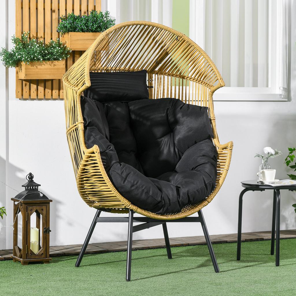 Rattan Armchair, Outdoor Chair, Garden Chair. PE rattan. 89 cm x 75 cm x 143 cm. Natural + Black