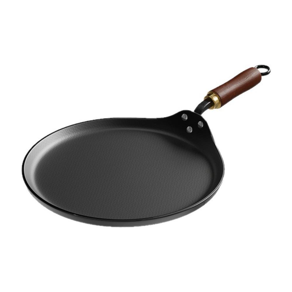 Wood Handle Cast Iron Frying Pan Thickened Flat Skillet Crepe Maker Induction Cooker
