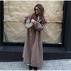 Элегантное шерстяное женское ветровка с длинным рукавом двубортное женское длинное пальто 2024 осень-зима с лацканами на подплечниках женская верхняя одежда