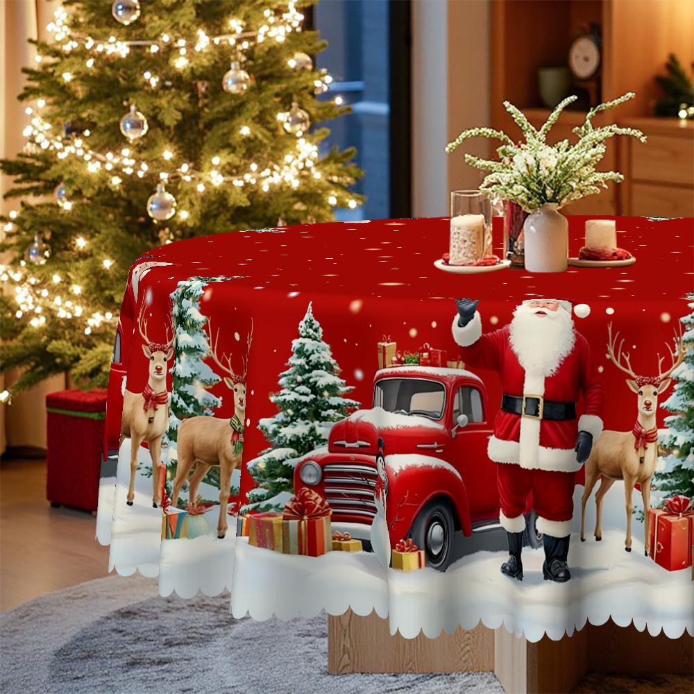 Рождественская скатерть, Снег Санта Олень Сани Подарок, Красная праздничная скатерть, Скатерть для ресторана
