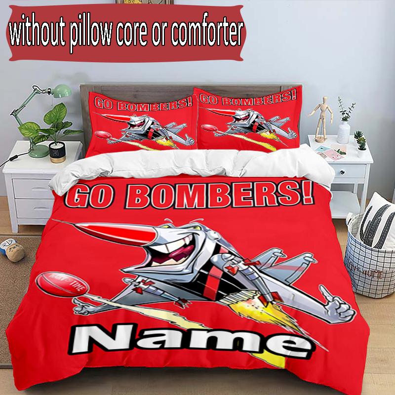 3pcs Duvet Cover Set (1*Duvet Cover + 2*Pillowcase, Without Core), Custom Name Essendon Football Pattern Bedding Set, Home Bedroom Decor Gift