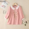 Womens Casual Floral Embroidery 3/4 Sleeve Loose Blouse