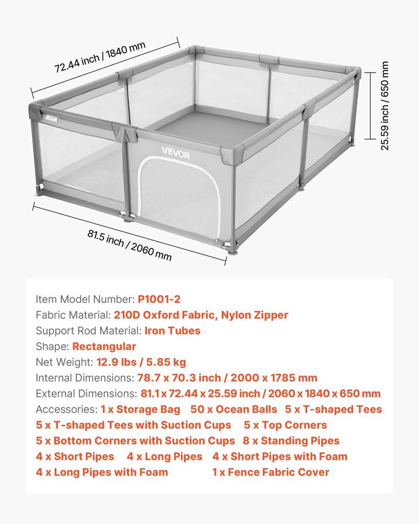 Baby Playpen, 2000 x 1785mm Extra Large Playpen for Babies Toddlers, Indoor/Outdoor Baby Fence Play Yard, No-Gap Safety Activity Center with 50 Ocean