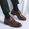 Plus Size Men's Leather Carved Buckle Brogue Shoes - Formal & Casual Monk Shoes