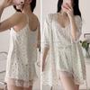 Ladies Pajama Set Summer Silk Kimono Robe Print Leopard Print 3 Piece Sleeping Set Camisole Shorts Lace Pajamas