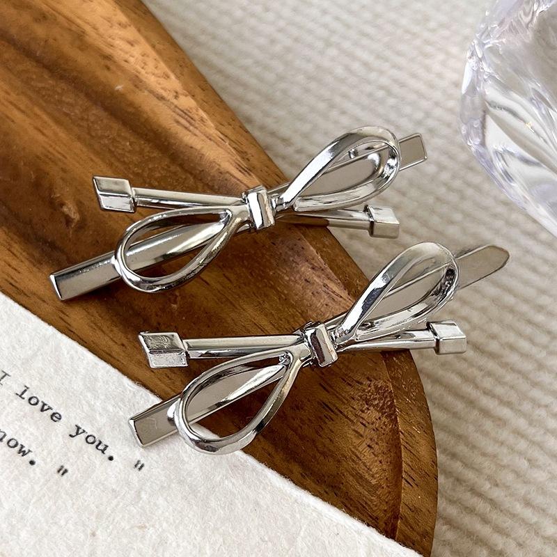 Sliver Metal Bowknot Hair Side Clips Girls Y2K Sweet Cute Barrettes Hairpins Hair Accessories for Women Style Headwear Headdress