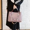 New Woven Bag Gold Hardware Rope Buckle Tote Bag Trendy Grid Large Capacity Single Shoulder Diagonal Cross Bag For Women