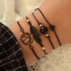 4Pcs/Set Hollow Lotus Leaf Faux Pearl Charm Braided Bracelet Bangle Jewelry Gift