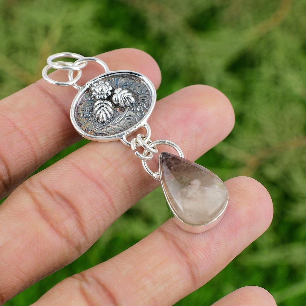 Daughters Day Sale 925 Silver Natural Elestial Quartz Engagement Wedding Pendant