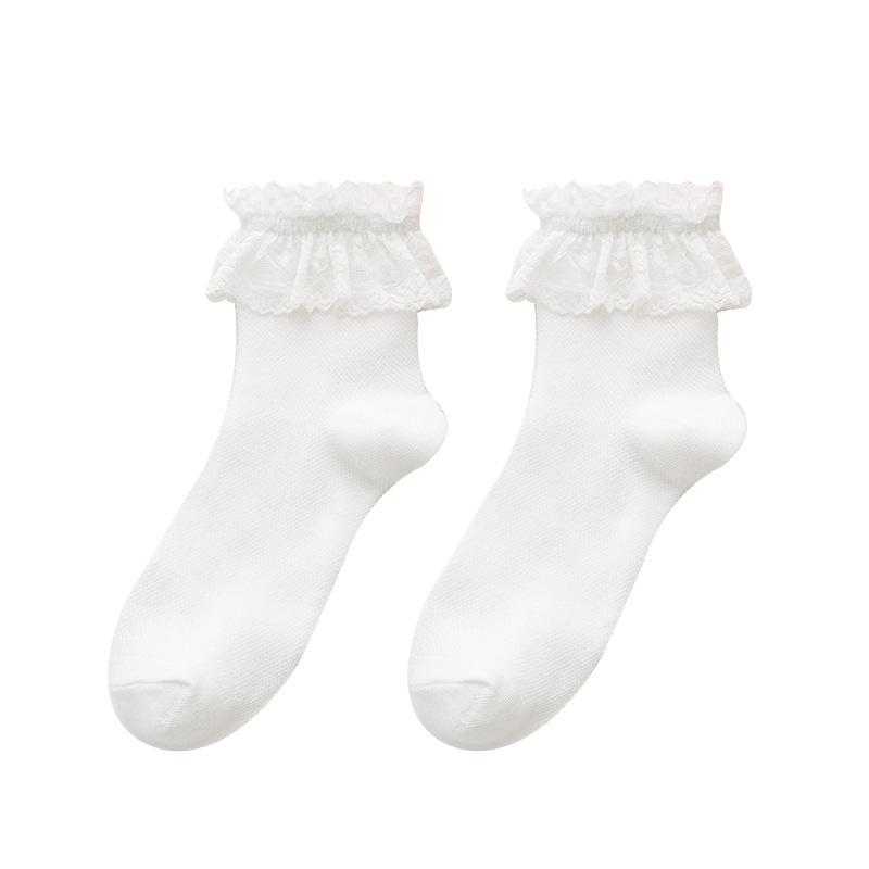 Lolita Style Japanese Kawaii Women Socks Cute Frilly Ruffle Socks Solid White Black Mesh Lace Girls Sweet Harajuku Short Socks