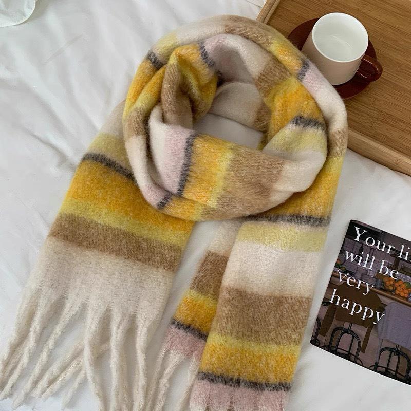 Meiraid Women's Striped Scarf: Warm, Thickened, Versatile Neckwear for Autumn and Winter