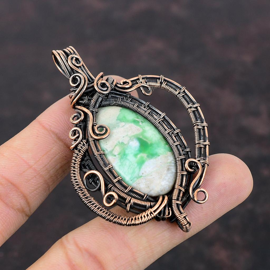 Variscite Gemstone Pendant Copper Wire Wrapped Pendant Variscite Copper Jewelry Stylish Pendant Gift For Mom Handmade Wire Wrapped Jewelry