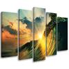 Five Piece Picture Canvas Print Waves Sea Ocean Sunset