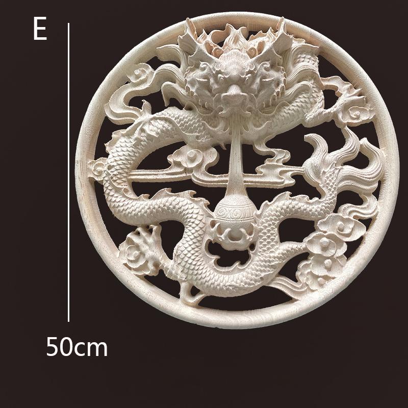 Round Chinese Dragon Wood Carving Applique Antique Onlays Mouldings Wood Figurines for Furniture Decoration Vintage Decor Floral