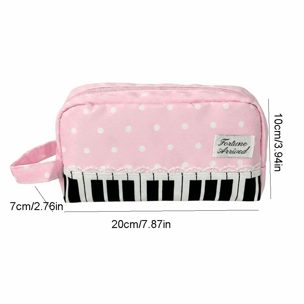 With Handle Polka Dot Pencil Pouch Large Capacity Pen Bag Kawaii Piano Pencil Case School Bag