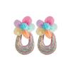 Sweet Mesh Flower Earrings U-shaped Beach Drop Earrings Straw Weave Earrings  Girls Gift