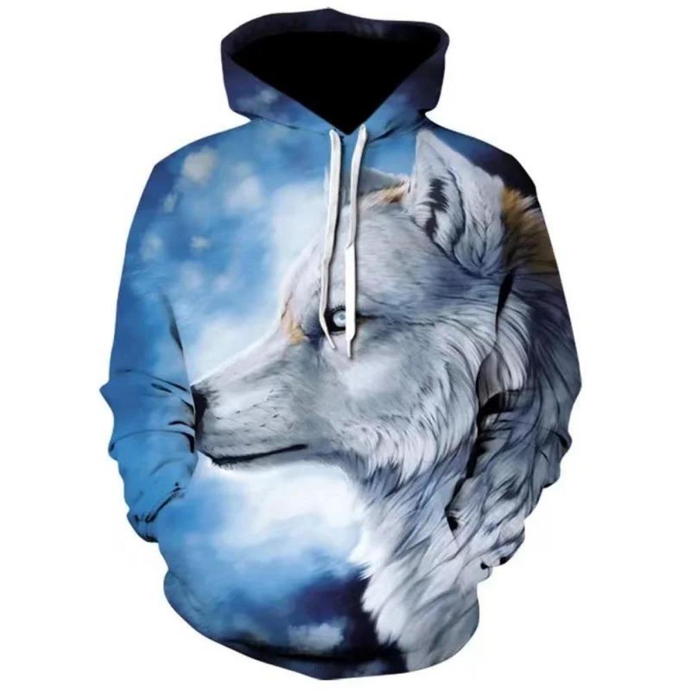 Осенняя Мода Новая Толстовка Мужская Lover Wolf с 3D-рисунком Свободная Осенняя Толстовка Уличный Смешной Бренд
