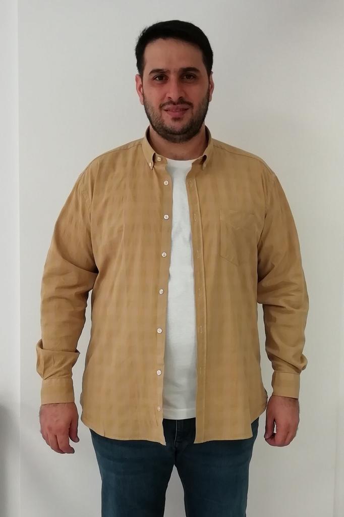 Мужская рубашка больших размеров больших размеров Мужская рубашка больших размеров в клетку из лайкры и горчичного цвета