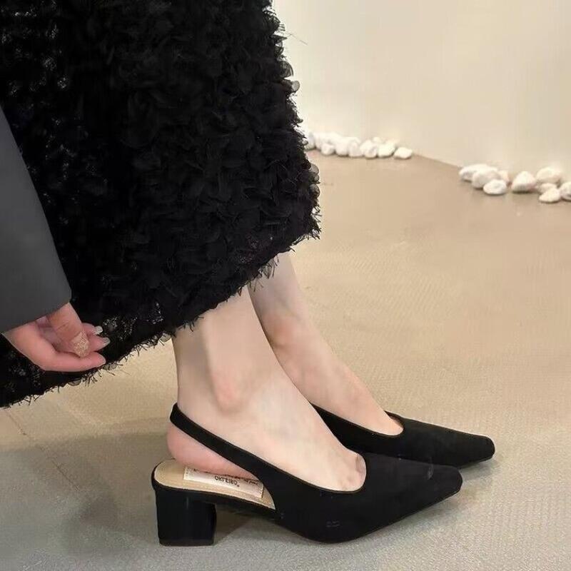 Новинка 2024 года, весна, новые сандалии, модные женские туфли без застежек на щиколотку, туфли-лодочки на низком каблуке для улицы, мюли, туфли-лодочки