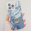For IPhone16 Electroplated Phone Case for Apple 15promax Marble Patterned Ring Holder Cover