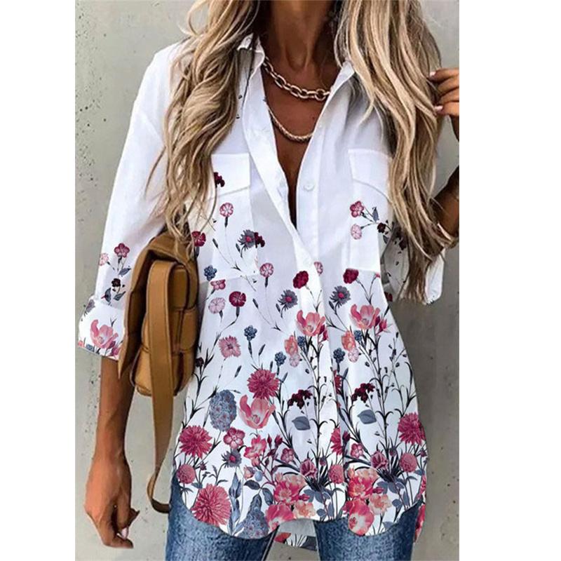 Цветочный принт рубашки с длинным рукавом модные женские рубашки и блузки на пуговицах повседневные праздничные рубашки туники