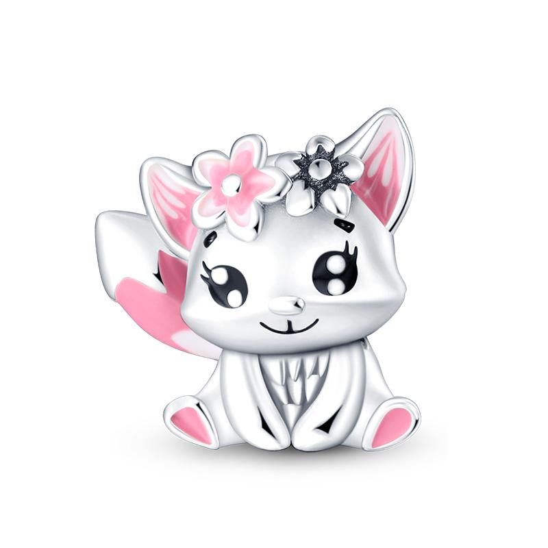 925 Серебряный цвет Кот Медведь Слон Кролик Милые розовые животные Подвески Бусины Подходит 925 Оригинальные Браслеты Изящные DIY Ювелирные Изделия Подарки