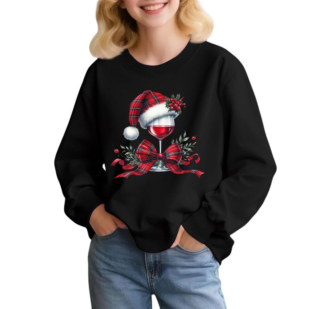 Kids' Fashion Loose-Fit Casual Long-Sleeve Christmas Print Oversized Crewneck Sweatshirt