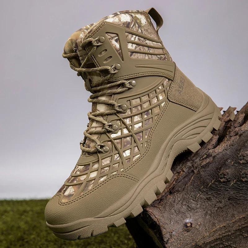 Новые мужские тактические ботинки большого размера, пустынные охотничьи походные ботинки, водонепроницаемые, уличные, на шнуровке, армейские ботинки до щиколотки, мужские защитные ботинки для альпинизма