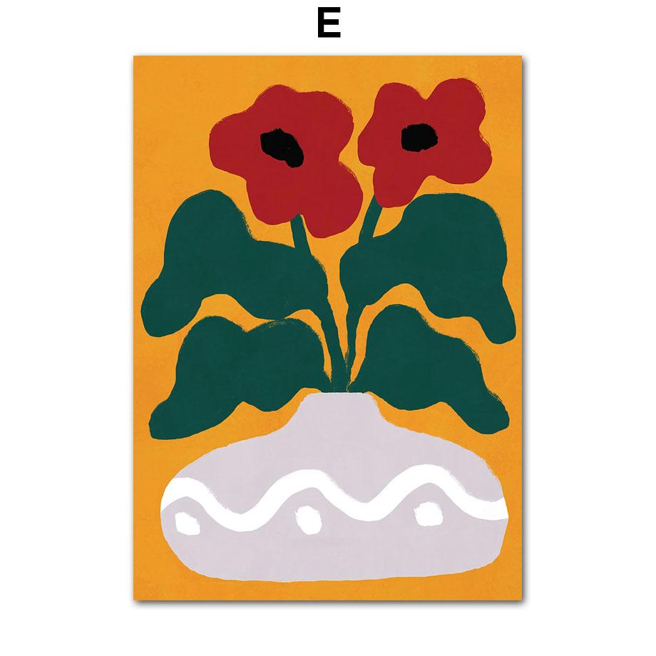 Ретро Цветы Ваза Листья Галерея Красочный Фанки Постер И Принты Настенное Искусство Холст Живопись Настенные Картины Для Декора Гостиной