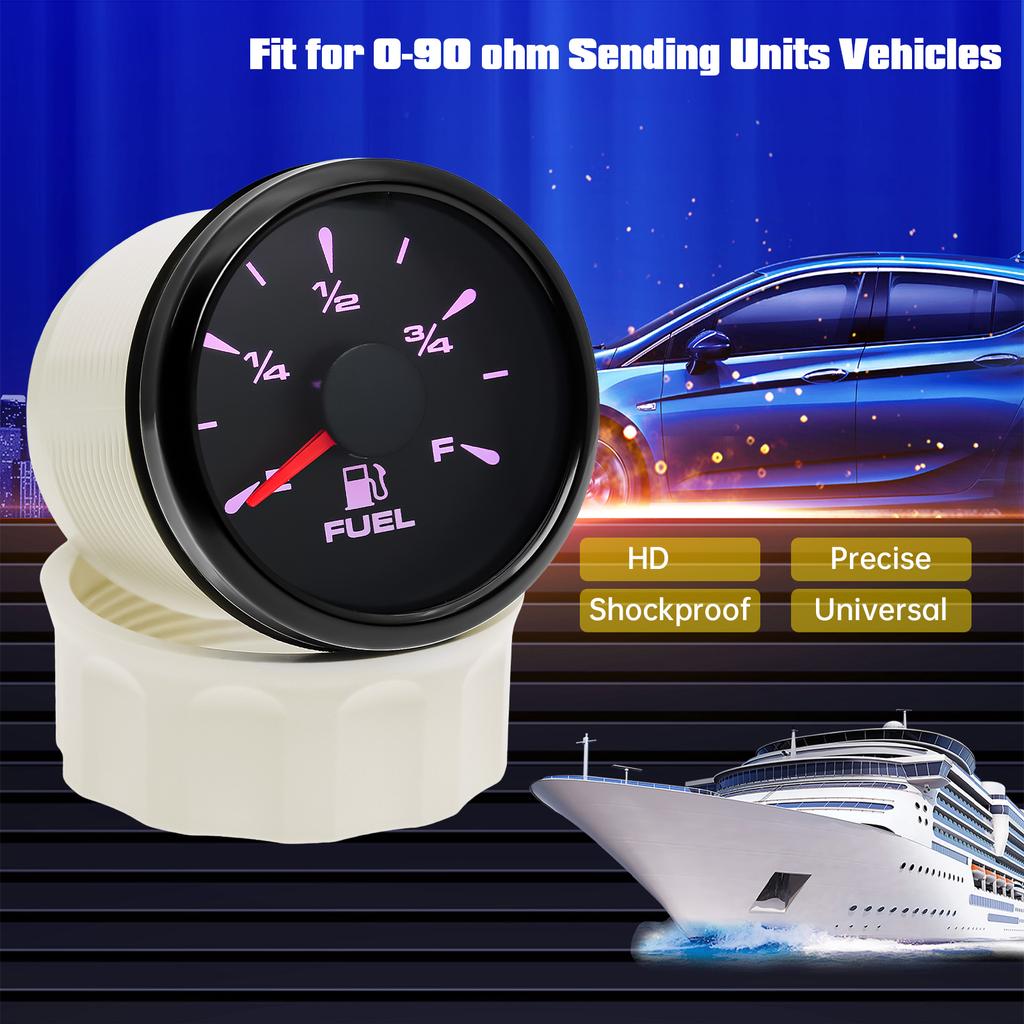 0-90 Ohm Boat Marine Fuel Level Gauge 52mm Pointer Fuel Level Meter 7 Colors LED Display for Universal Boat Car Truck customized