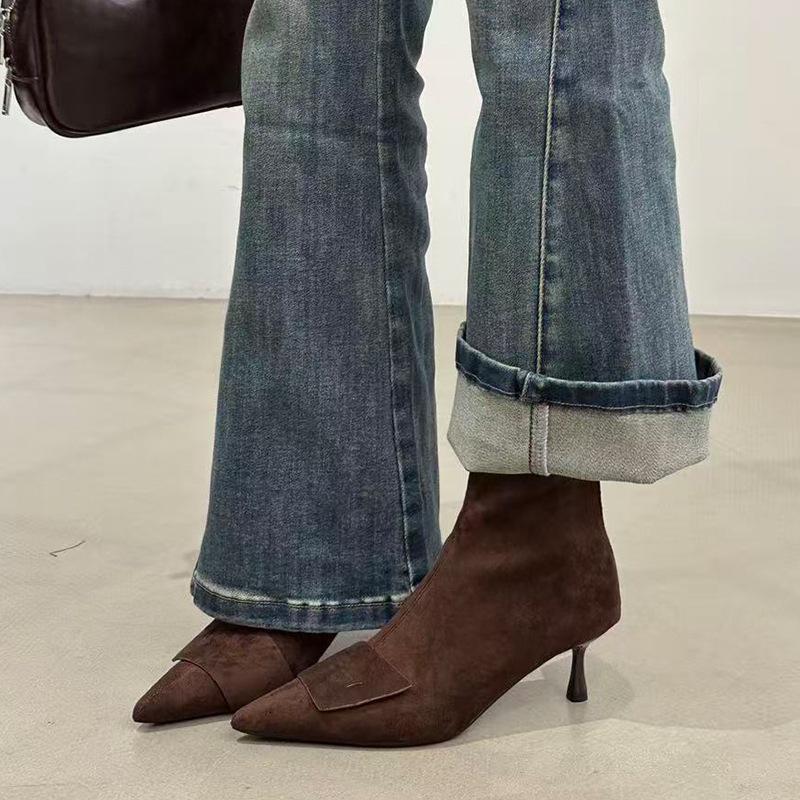 Остроносые короткие ботинки женские 2025 осень и зима новые женские ботинки тонкий каблук ботинки на высоком каблуке короткие ботинки тонкие ботинки ботинки Мартин