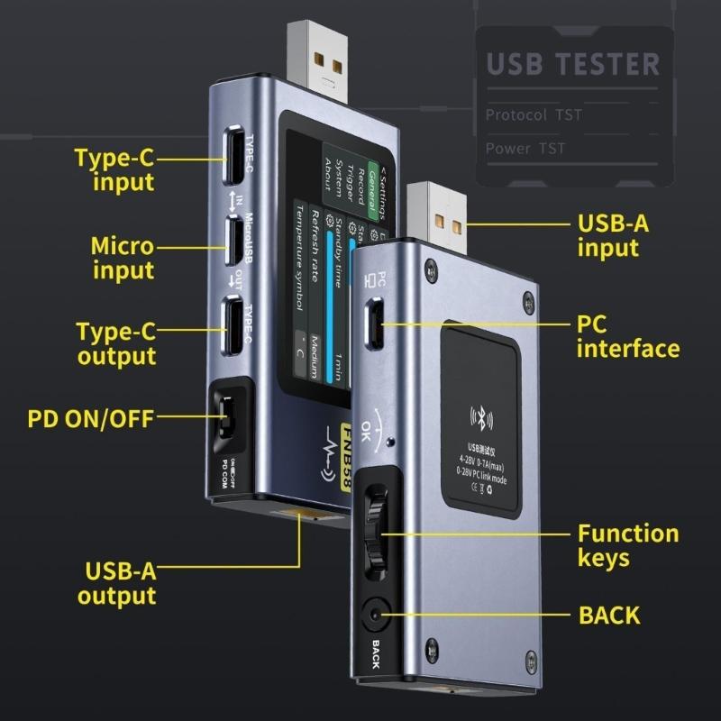FNB58 USB Вольтметр Амперметр Тестер Быстрой Зарядки Портативный Измеритель Тока и Напряжения с 2,0-дюймовым ЖК-дисплеем