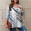 Women's Plus Size Fashion Printed Casual Pleated Round Neck Long Sleeve Top