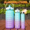 1-3PCS Sports Water Bottle for Running Drinking Bottle 2L Motivational with Time Marker Stickers Portable Reusable Plastic Cups