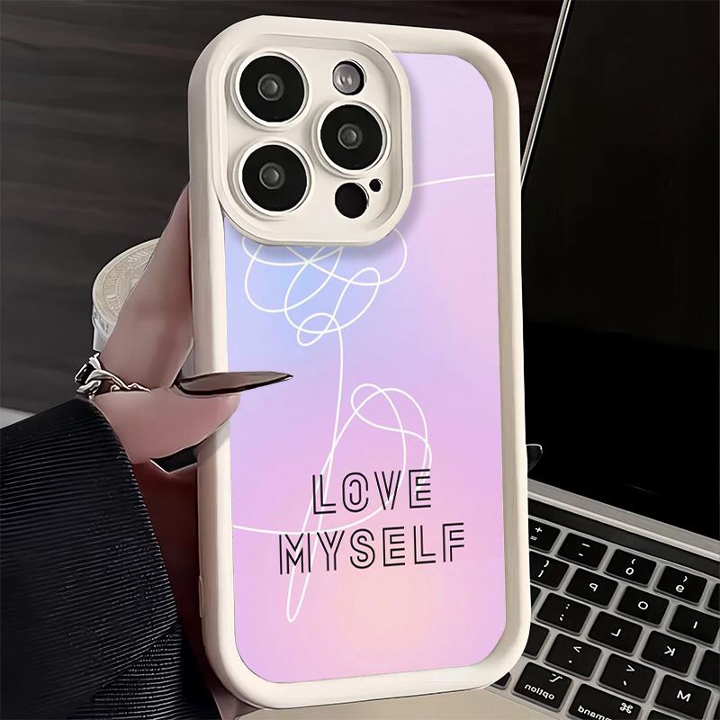 Чехол для телефона iPhone 17 Air 16E 15 16 Pro Max Love Yourself Цветок Сердце Линия Kpop Чехол 14 Plus 13 12 Mini Мягкий Силиконовый