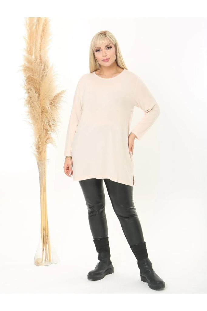 Женская блузка большого размера, гибкая шерстяная вискозная туника с большим разрезом большого размера