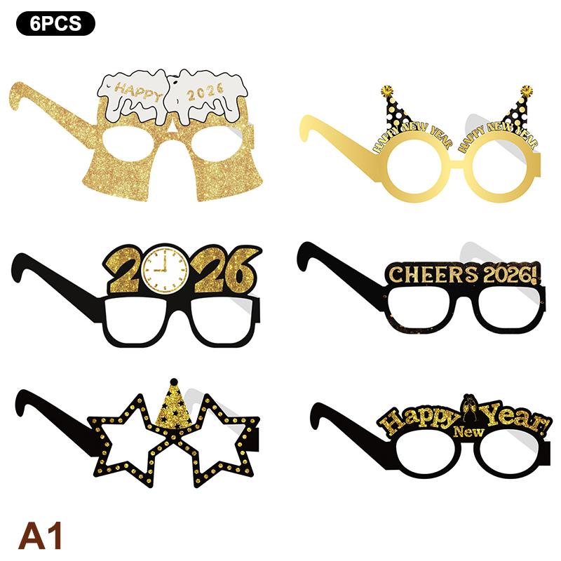 Бумажные очки на Новый год 2026 6/12 шт. Праздничные очки для новогодней вечеринки Веселый фотореквизит Украшение для новогодней вечеринки Универсальный размер