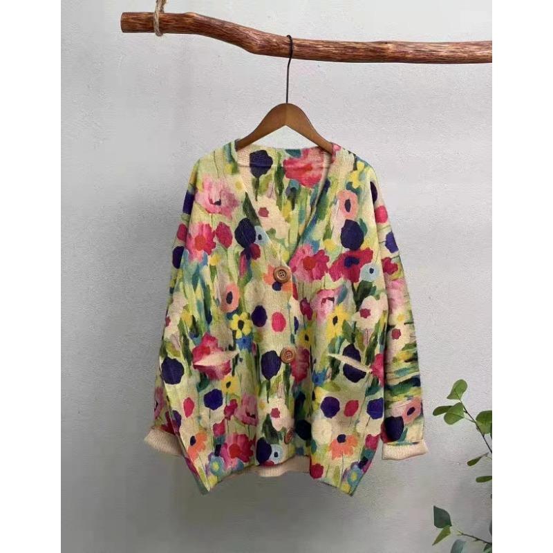 Новые осенние свитера больших размеров, кардиганы, большие размеры, женские узоры, цветочные мультяшные принты, свитера, вязаные свободные свитера