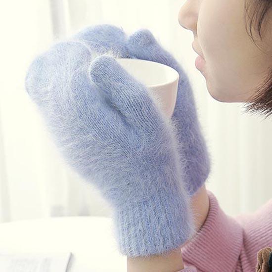 Женские эластичные перчатки с длинными пальцами, милые перчатки из кроличьей шерсти, женские зимние варежки, модные однотонные варежки, утепленные теплые перчатки