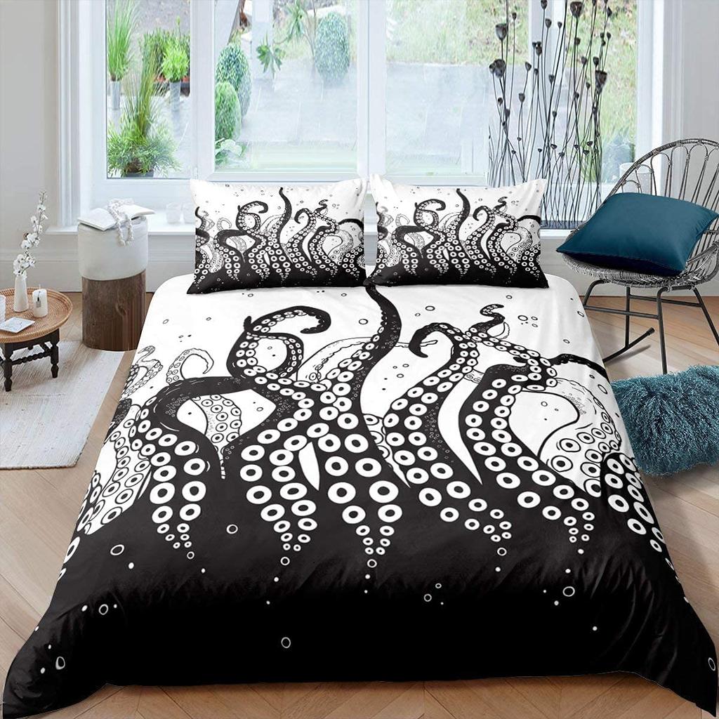 Octopus Duvet Cover Set Blue Octopus Undersea Animals Comforter Cover Kids Teens Boys Room Decor Polyester Bedding Duvet Covers