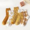 Yellow Mid-calf Women's Socks for Autumn and Winter, Breathable Twisted Cotton Women's Socks, Korean Cartoon Pineapple Socks