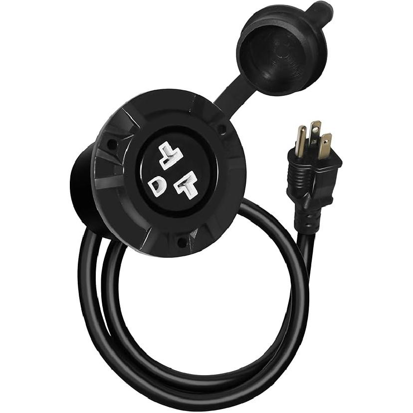 15A/20A Weatherproof Outdoor Power Outlet, Receptacle Outlet,125 Volt NEMA 5-15R, Outdoor Electrical Outlet With Integrated 20-Inch Outdoor Extension